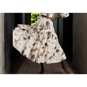 Banana Republic Tiered Linen Cream Linen Full Skirt Size 8 White Lotus‎